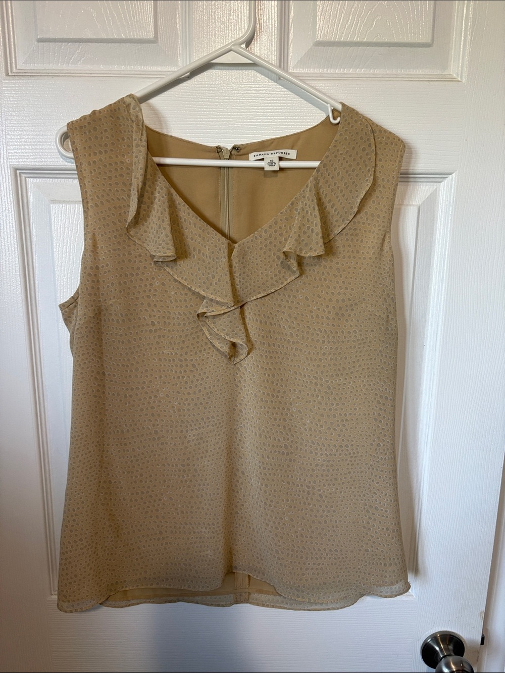 Banana Republic Tan Ruffle V-Neck Sleeveless Shell